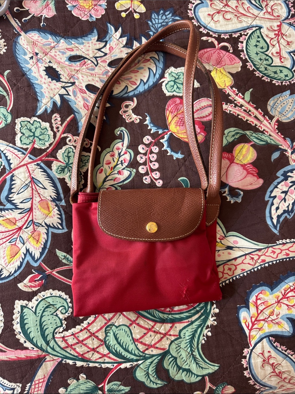 Longchamp Brown & Red Shoulder Bag - Classic Two-Tone Women’s Crossbody